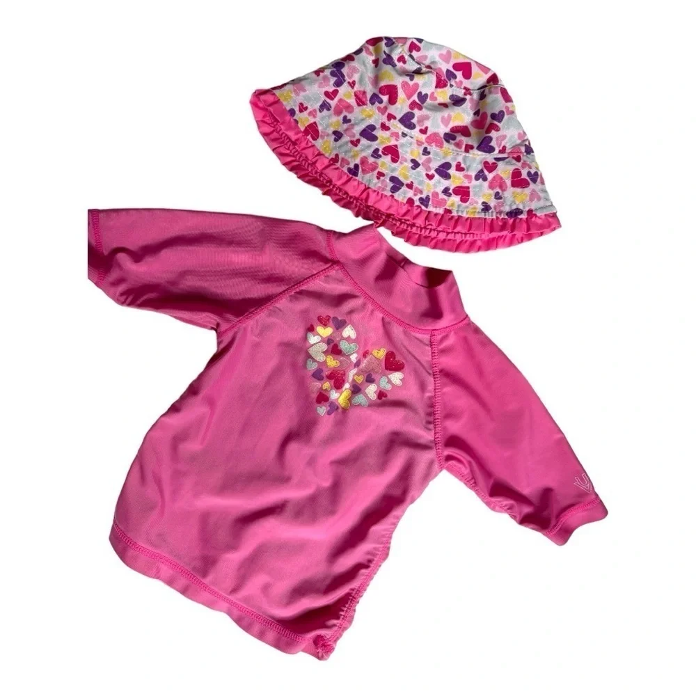 UV Skinz UPF 50+ Rashguard Set Girls Pink with Bucket Hat 3T